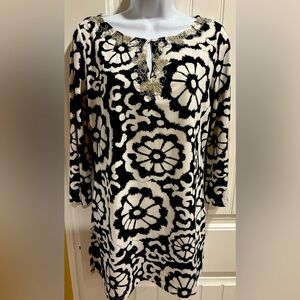 INC International Concepts Tunic Womens Floral Beaded, Size M